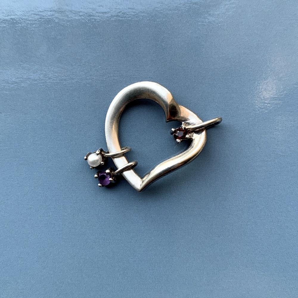 Lenox Sterling Silver Heart Pendant with Gem stones - Garnet Amethyst Pearl